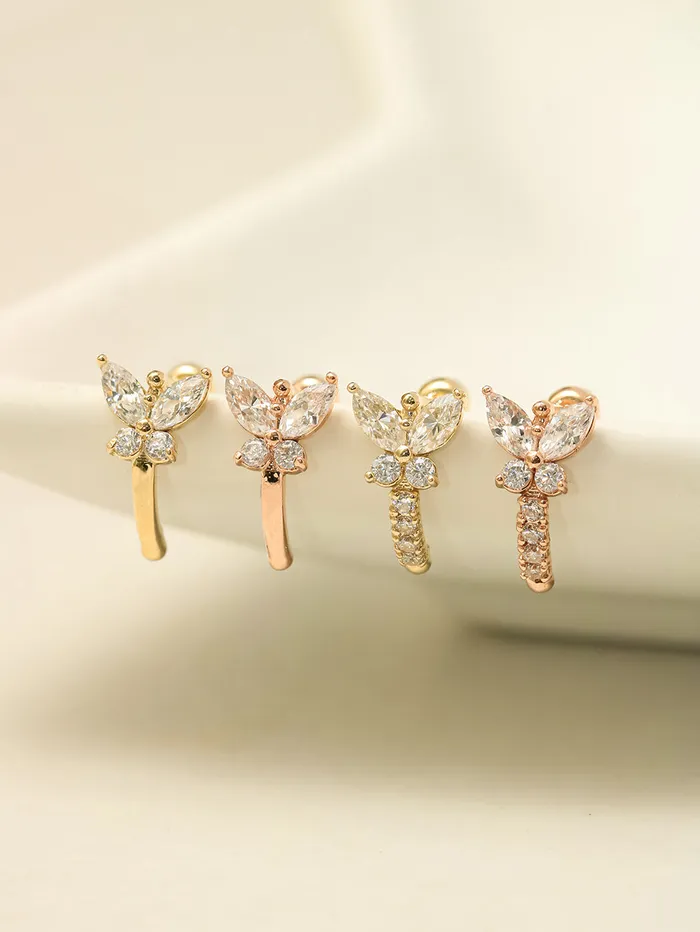 14K Gold Butterfly Half Ring Cartilage Earring 20G18G16G MinimalBijoux Rings
