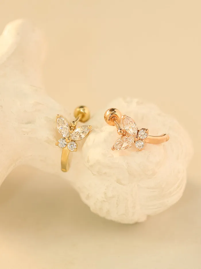 14K Gold Butterfly Half Ring Cartilage Earring 20G18G16G MinimalBijoux Rings