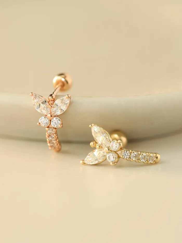 14K Gold Butterfly Half Ring Cartilage Earring 20G18G16G MinimalBijoux Rings