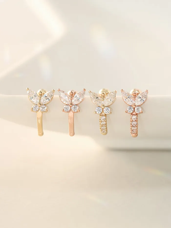 14K Gold Butterfly Half Ring Cartilage Earring 20G18G16G MinimalBijoux Rings
