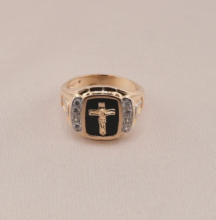 14K Gold Cross Mens Ring RG1527 AB and J Rings