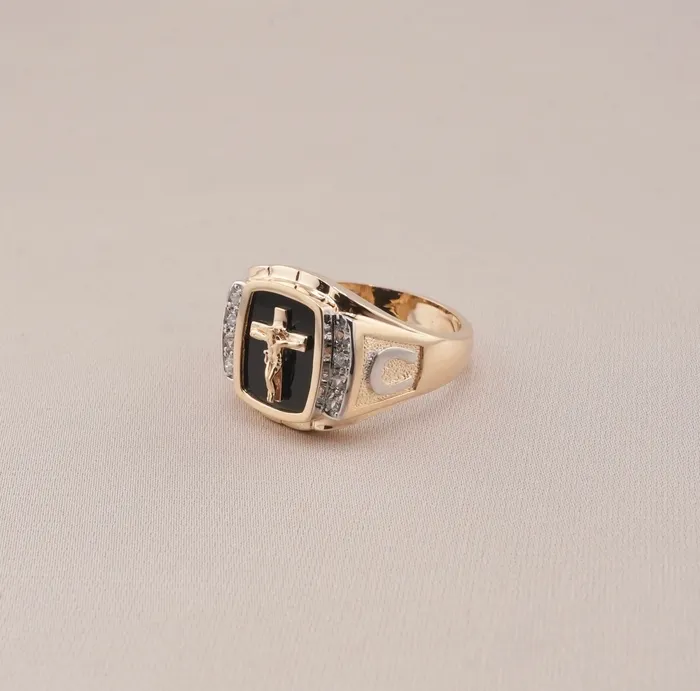 14K Gold Cross Mens Ring RG1527 AB and J Rings 14K Gold Cross Mens Ring RG1527 AB and J Rings