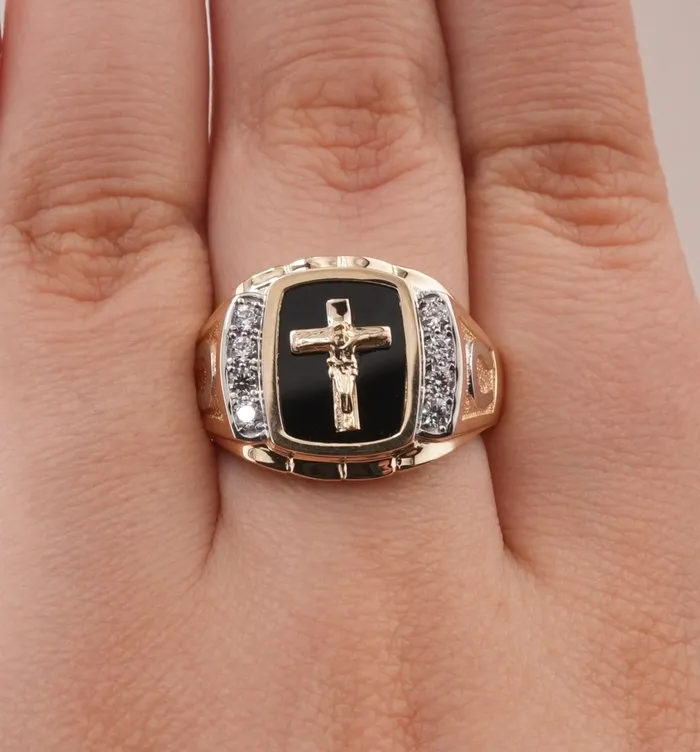 14K Gold Cross Mens Ring RG1527 AB and J Rings 14K Gold Cross Mens Ring RG1527 AB and J Rings