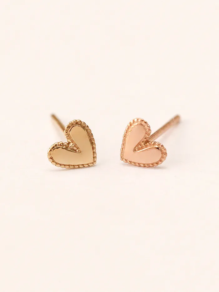 14K Gold Glossy Heart Stud Earring MinimalBijoux Earrings