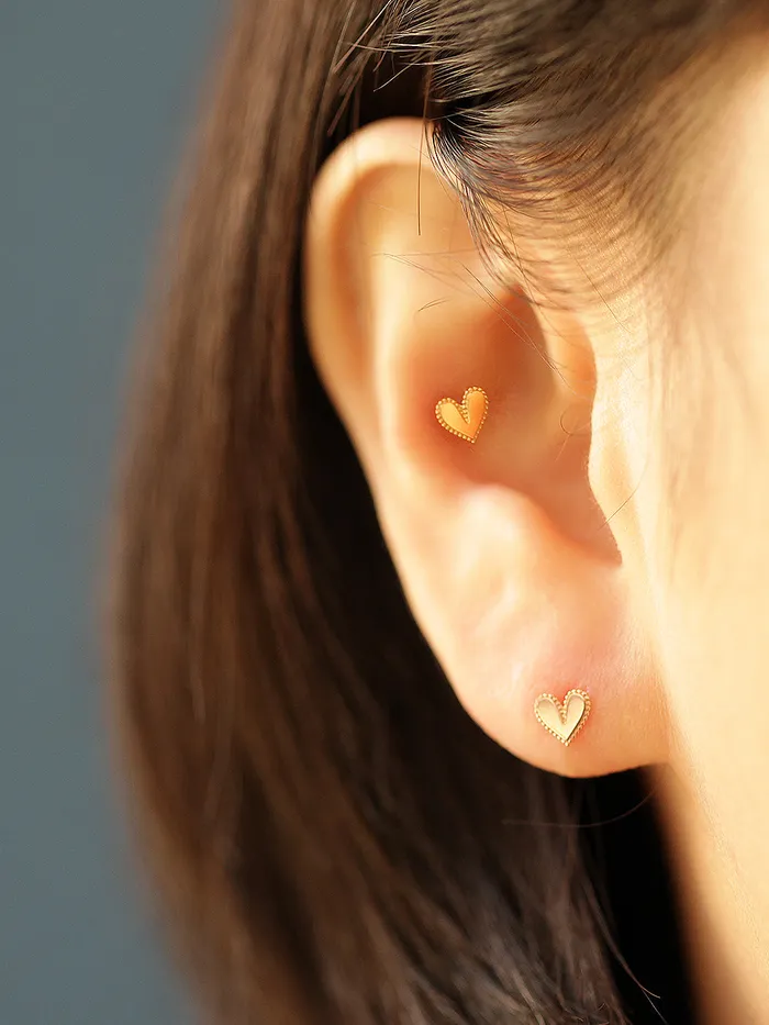 14K Gold Glossy Heart Stud Earring MinimalBijoux Earrings
