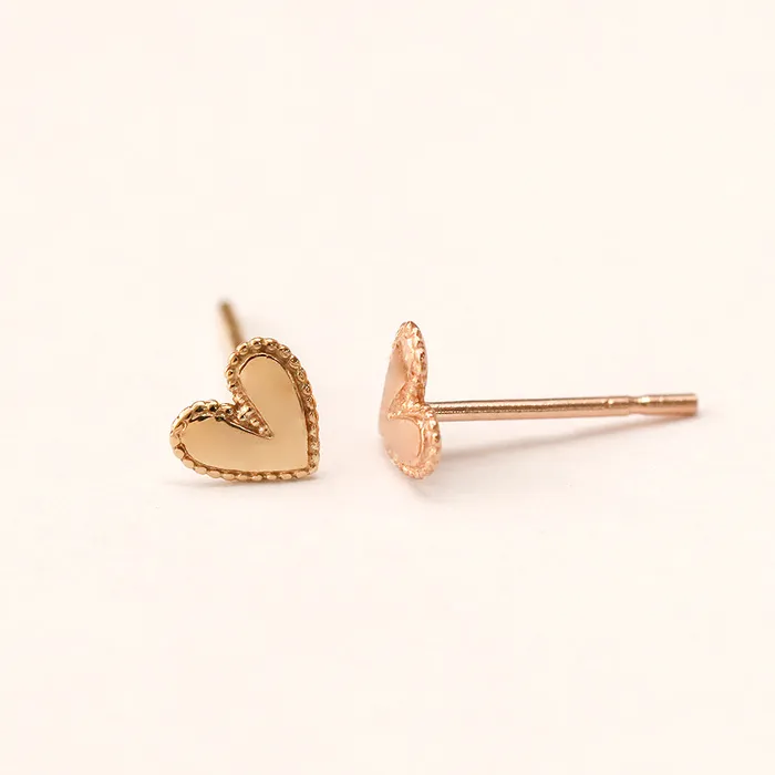 14K Gold Glossy Heart Stud Earring MinimalBijoux Earrings