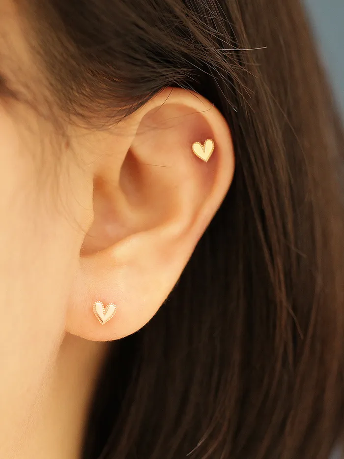 14K Gold Glossy Heart Stud Earring MinimalBijoux Earrings