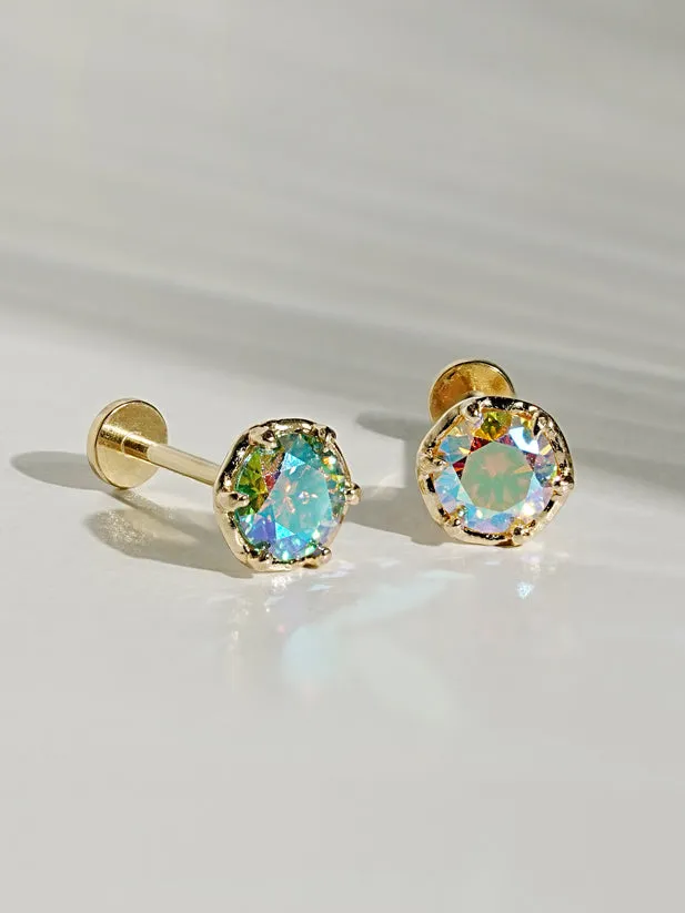 14K Gold Moissanite Aurora Internally Threaded Labret Piercing 18G16G MinimalBijoux PreStyled Sets 14K Gold Moissanite Aurora Internally Threaded Labret Piercing 18G16G MinimalBijoux PreStyled Sets