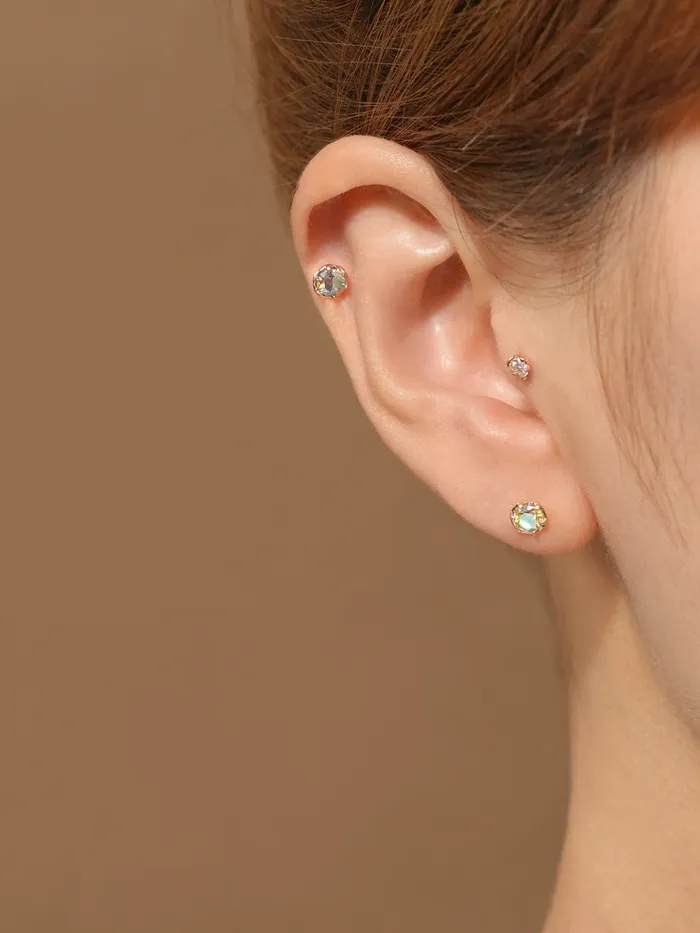 14K Gold Moissanite Aurora Internally Threaded Labret Piercing 18G16G MinimalBijoux PreStyled Sets