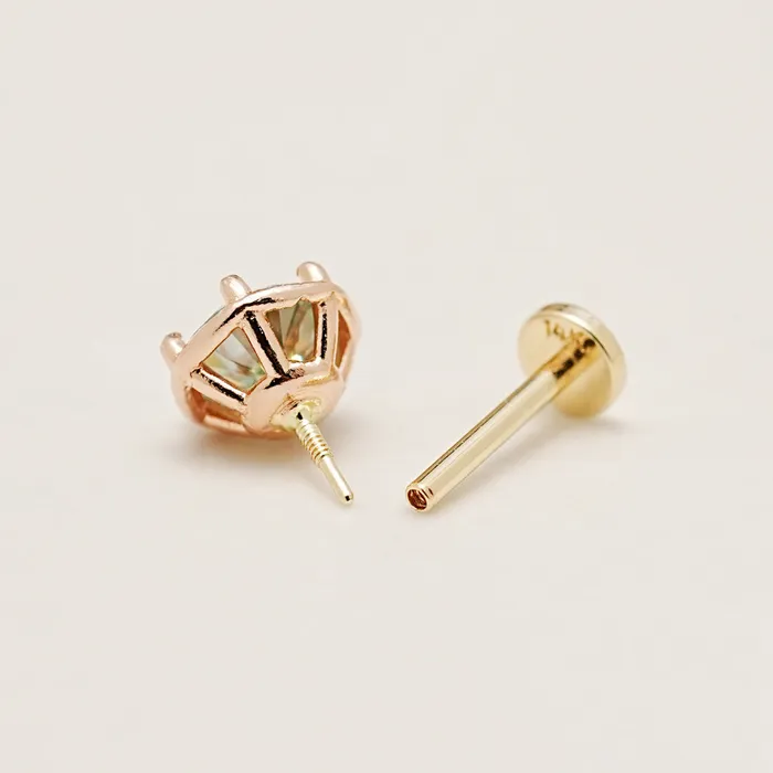 14K Gold Moissanite Aurora Internally Threaded Labret Piercing 18G16G MinimalBijoux PreStyled Sets