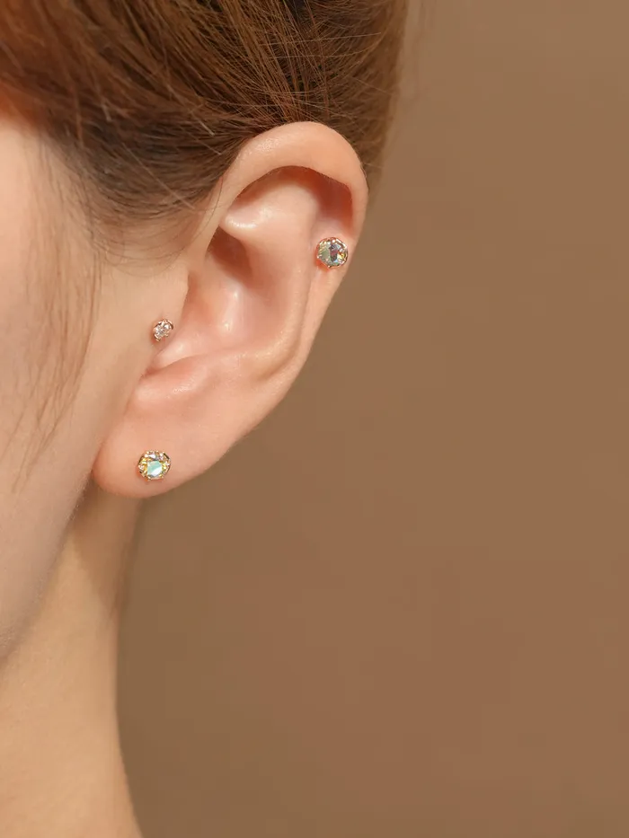 14K Gold Moissanite Aurora Internally Threaded Labret Piercing 18G16G MinimalBijoux PreStyled Sets