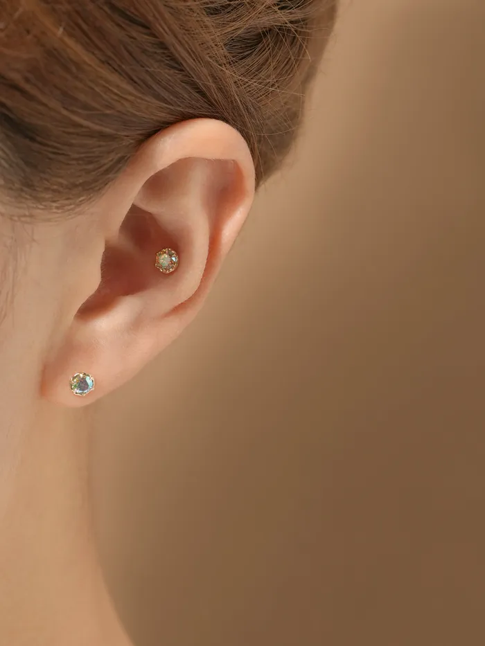 14K Gold Moissanite Aurora Internally Threaded Labret Piercing 18G16G MinimalBijoux PreStyled Sets