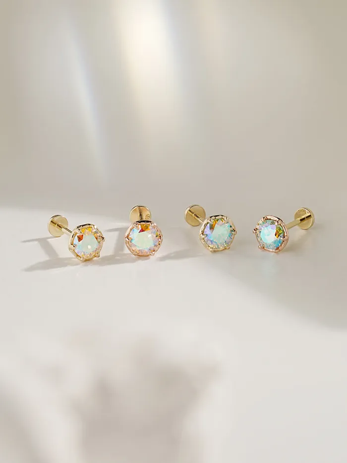 14K Gold Moissanite Aurora Internally Threaded Labret Piercing 18G16G MinimalBijoux PreStyled Sets