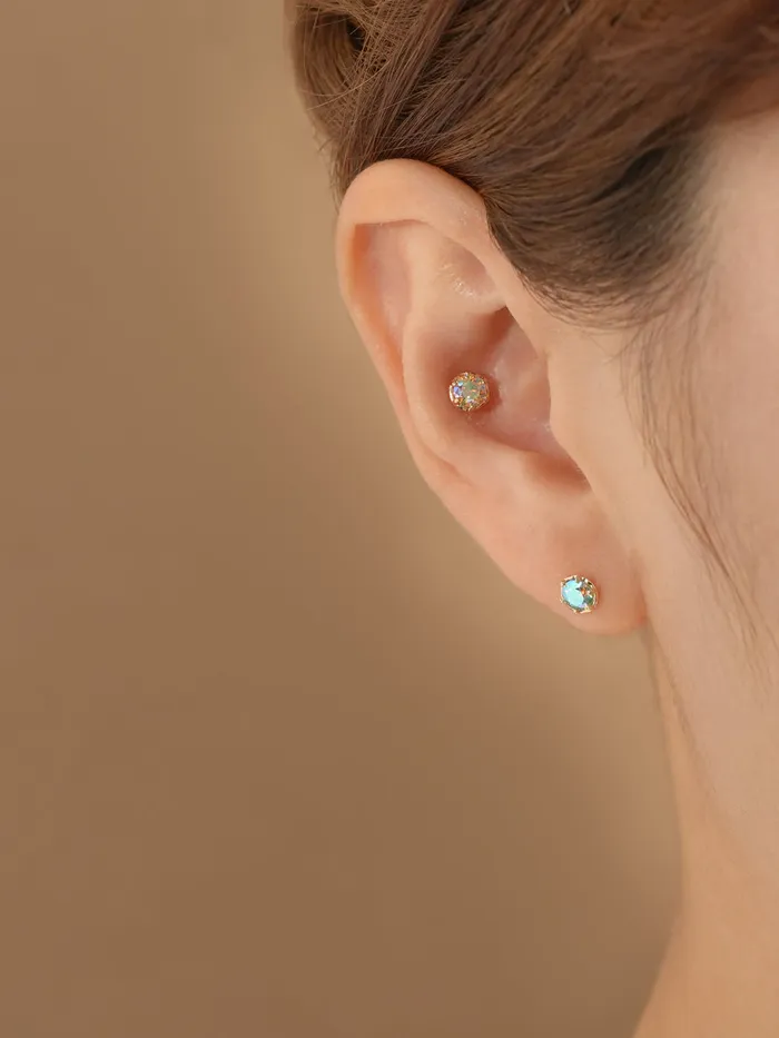 14K Gold Moissanite Aurora Internally Threaded Labret Piercing 18G16G MinimalBijoux PreStyled Sets