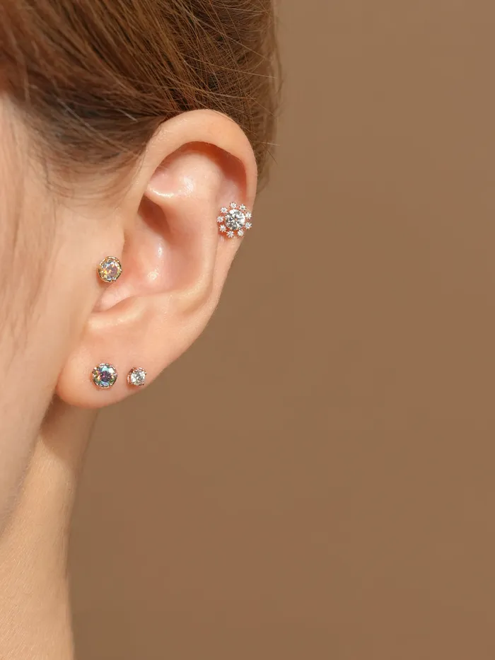 14K Gold Moissanite Aurora Internally Threaded Labret Piercing 18G16G MinimalBijoux PreStyled Sets