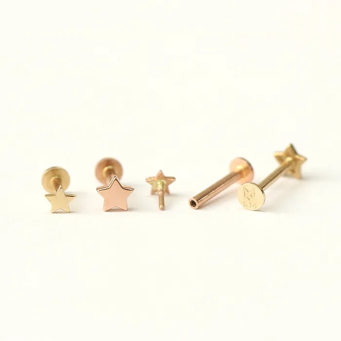 14K Gold MoonStarClover Internally Threaded Labret Piercing 18G16G MinimalBijoux Earrings