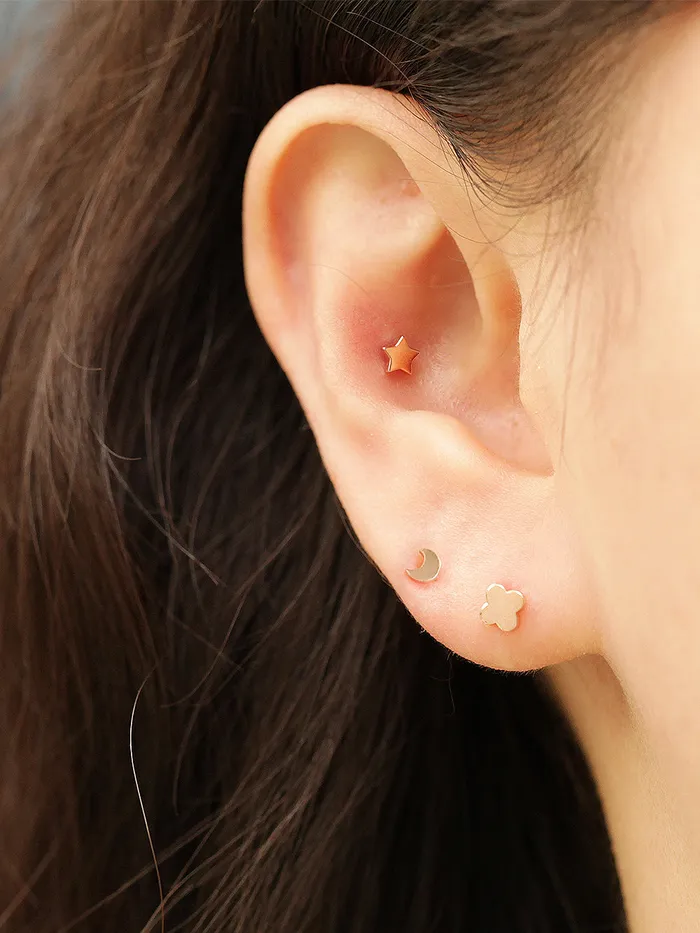 14K Gold MoonStarClover Internally Threaded Labret Piercing 18G16G MinimalBijoux Earrings
