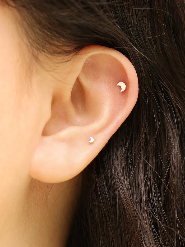 14K Gold MoonStarClover Internally Threaded Labret Piercing 18G16G MinimalBijoux Earrings