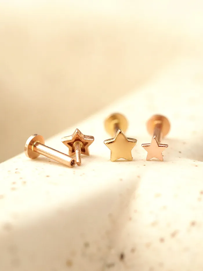 14K Gold MoonStarClover Internally Threaded Labret Piercing 18G16G MinimalBijoux Earrings
