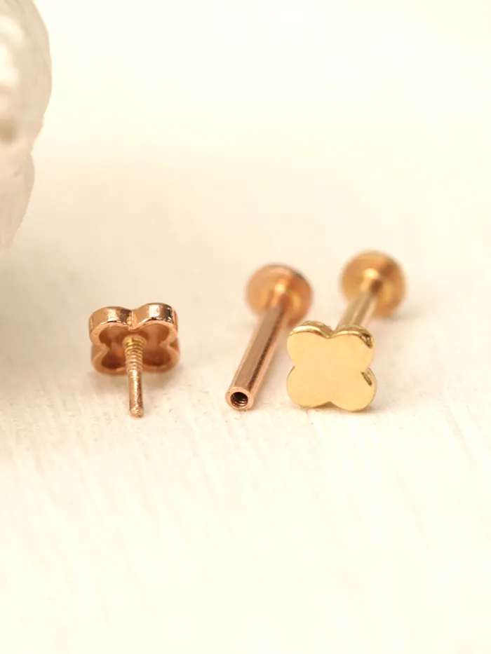 14K Gold MoonStarClover Internally Threaded Labret Piercing 18G16G MinimalBijoux Earrings