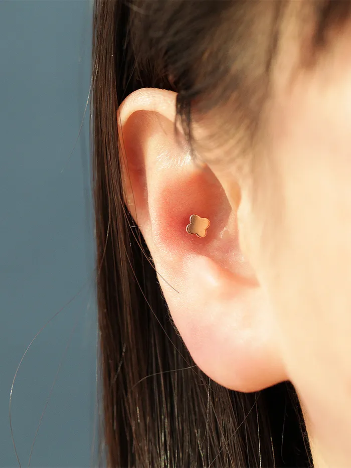 14K Gold MoonStarClover Internally Threaded Labret Piercing 18G16G MinimalBijoux Earrings