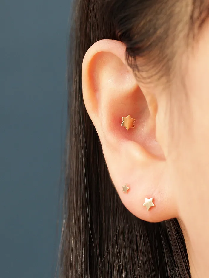 14K Gold MoonStarClover Internally Threaded Labret Piercing 18G16G MinimalBijoux Earrings