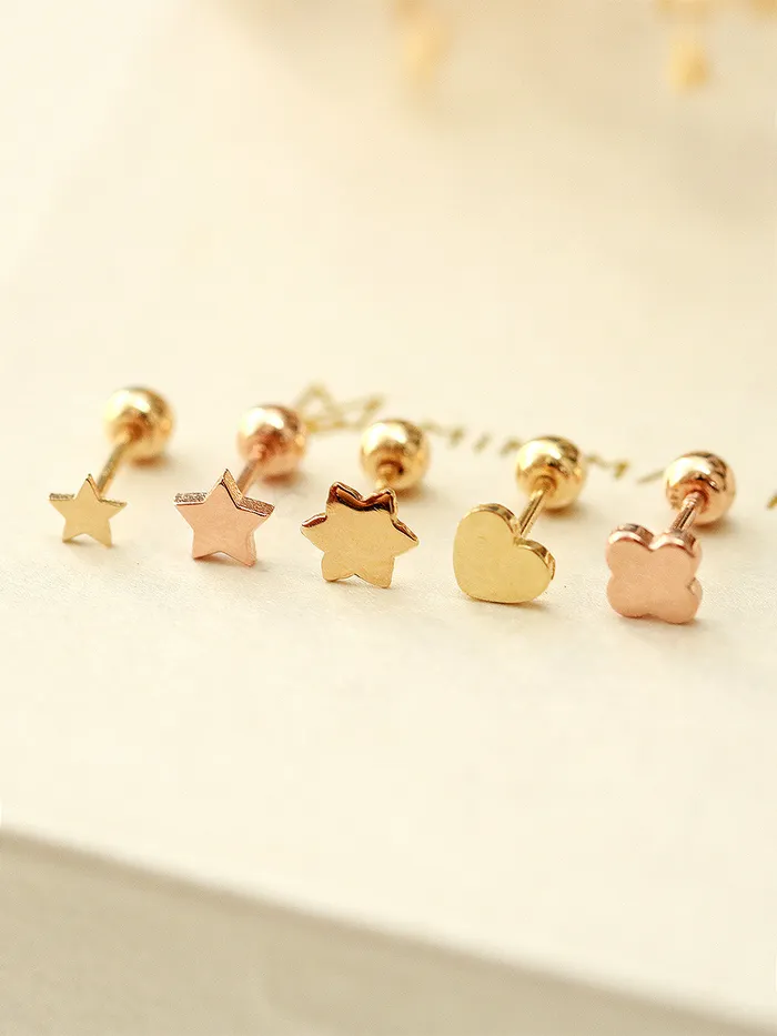14K Gold Plain Star Heart Clover cartilage earring 20g MinimalBijoux Earrings