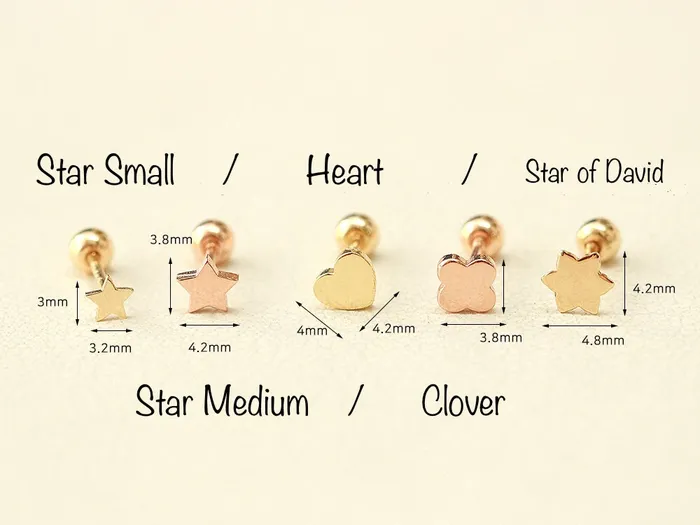 14K Gold Plain Star Heart Clover cartilage earring 20g MinimalBijoux Earrings
