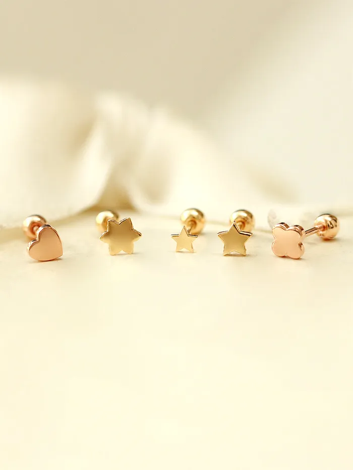 14K Gold Plain Star Heart Clover cartilage earring 20g MinimalBijoux Earrings