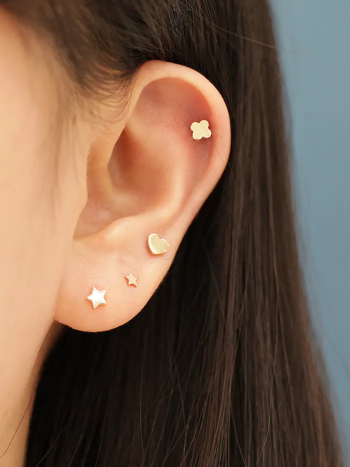 14K Gold Plain Star Heart Clover cartilage earring 20g MinimalBijoux Earrings