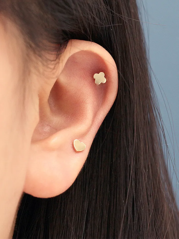 14K Gold Plain Star Heart Clover cartilage earring 20g MinimalBijoux Earrings