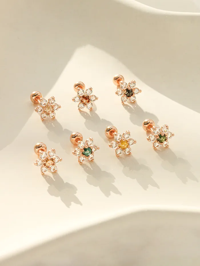 14K Gold Rough Diamond Lovely Flower Piercing Earring 20G18G16G MinimalBijoux Earrings 14K Gold Rough Diamond Lovely Flower Piercing Earring 20G18G16G MinimalBijoux Earrings
