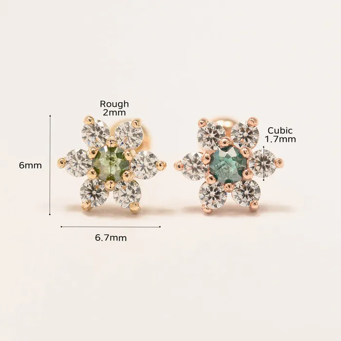 14K Gold Rough Diamond Lovely Flower Piercing Earring 20G18G16G MinimalBijoux Earrings