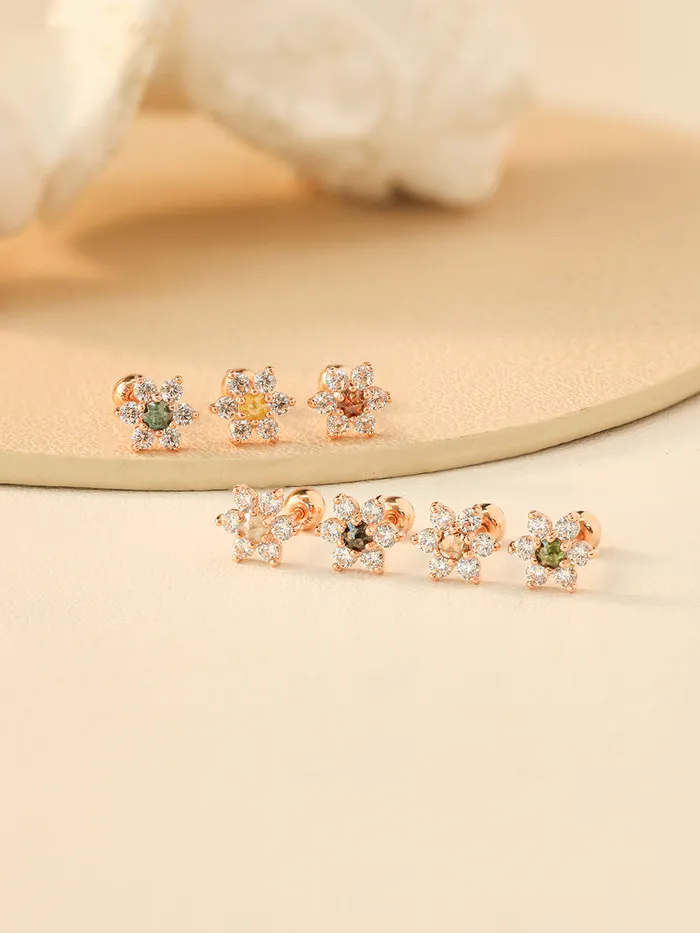14K Gold Rough Diamond Lovely Flower Piercing Earring 20G18G16G MinimalBijoux Earrings