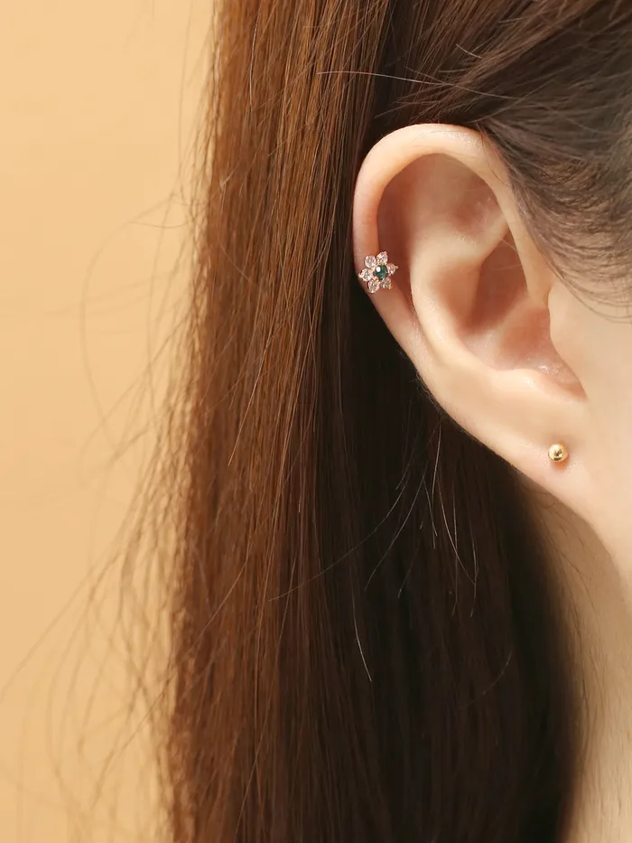 14K Gold Rough Diamond Lovely Flower Piercing Earring 20G18G16G MinimalBijoux Earrings