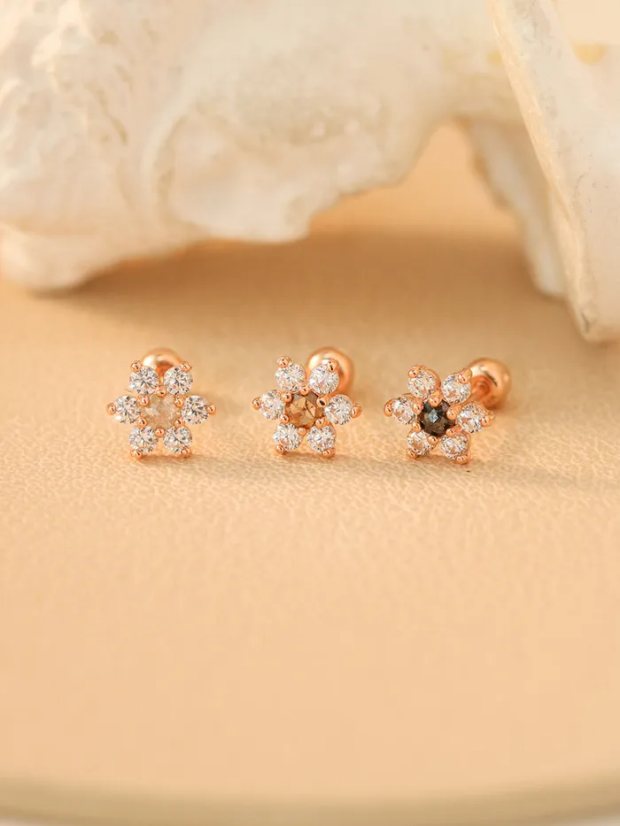 14K Gold Rough Diamond Lovely Flower Piercing Earring 20G18G16G MinimalBijoux Earrings