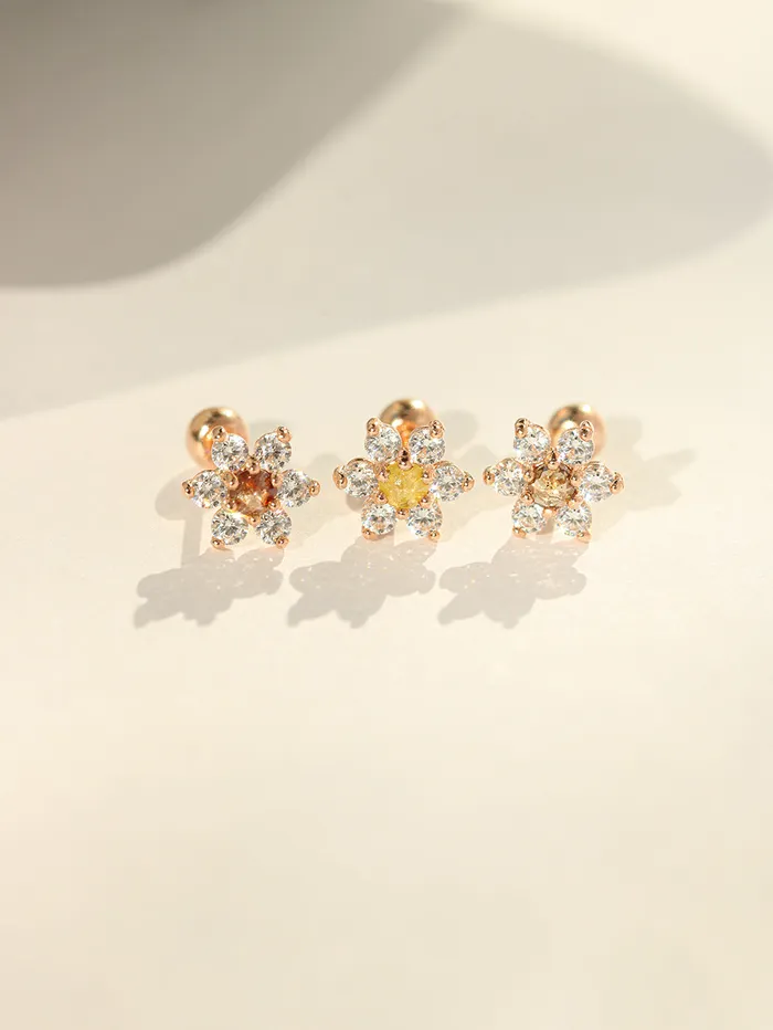 14K Gold Rough Diamond Lovely Flower Piercing Earring 20G18G16G MinimalBijoux Earrings