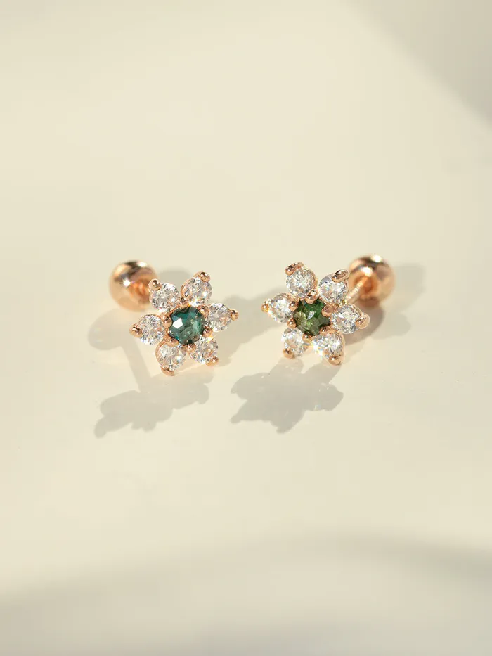 14K Gold Rough Diamond Lovely Flower Piercing Earring 20G18G16G MinimalBijoux Earrings