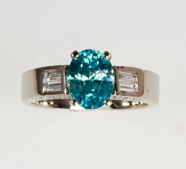 14K White Gold Blue Zircon and Diamond Ring 287 Carats vendorunknown Rings