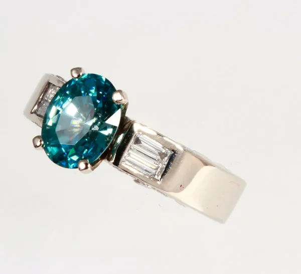 14K White Gold Blue Zircon and Diamond Ring 287 Carats vendorunknown Rings