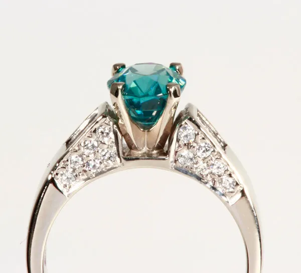 14K White Gold Blue Zircon and Diamond Ring 287 Carats vendorunknown Rings