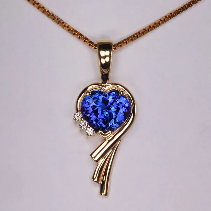14K Yellow Gold Custom Tanzanite Heart Pendant and Earrings Set Moriartys Gem Art Earrings