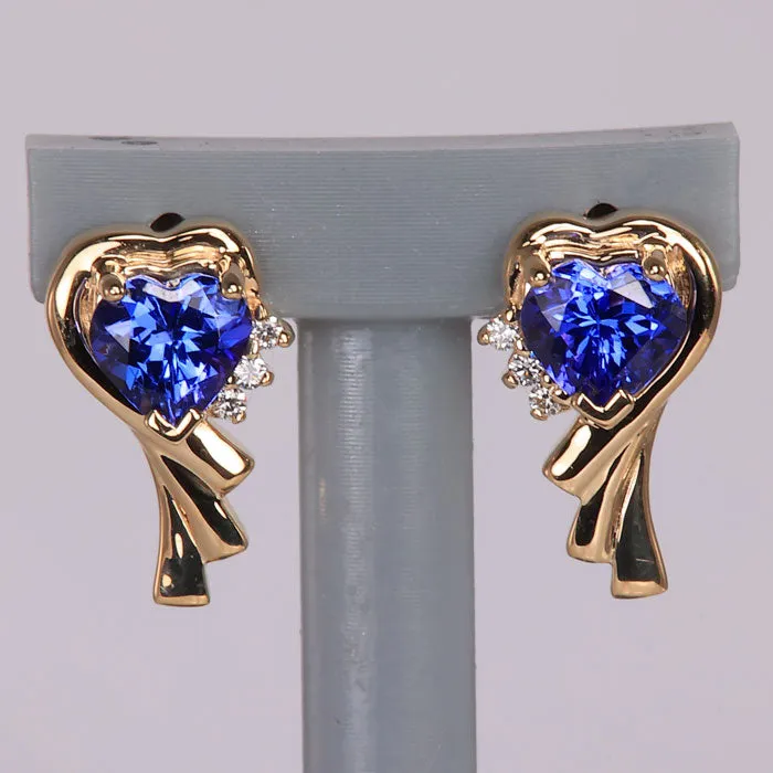 14K Yellow Gold Custom Tanzanite Heart Pendant and Earrings Set Moriartys Gem Art Earrings