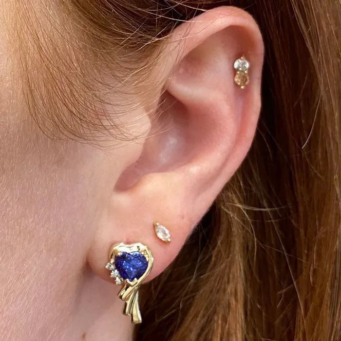 14K Yellow Gold Custom Tanzanite Heart Pendant and Earrings Set Moriartys Gem Art Earrings