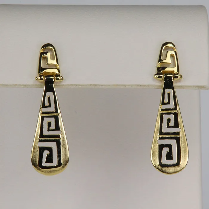 14K Yellow Gold Greek Key Dangle Earrings Moriartys Gem Art Earrings