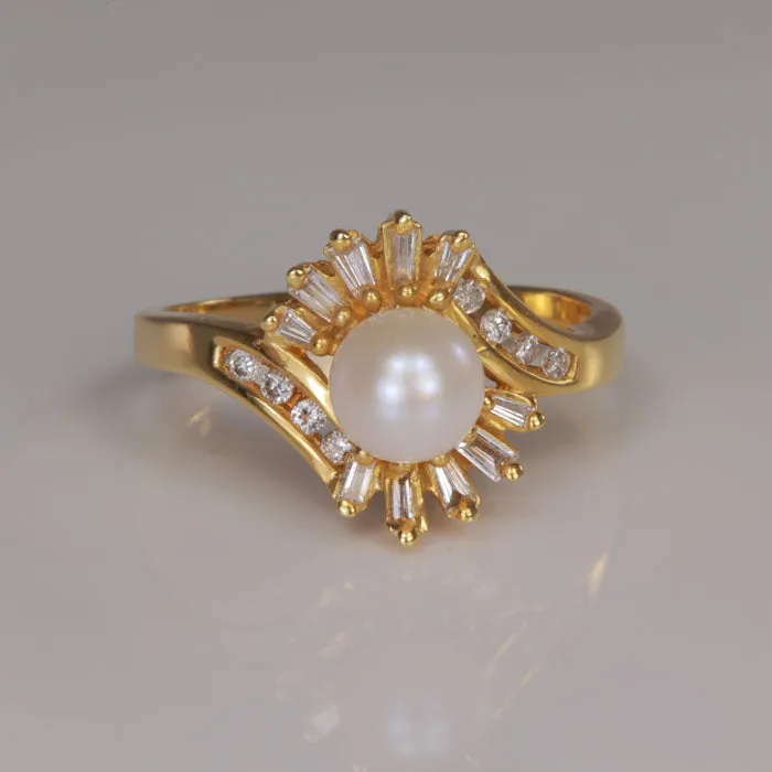 14K Yellow Gold Pearl and Diamond Ring 50 Carats Moriartys Gem Art Rings
