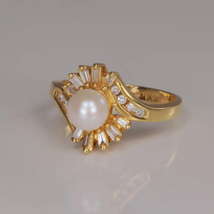 14K Yellow Gold Pearl and Diamond Ring 50 Carats Moriartys Gem Art Rings
