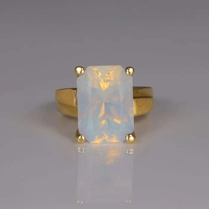 14K Yellow Gold Translucent White Opal Ring Moriartys Gem Art Rings