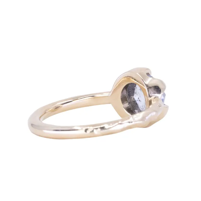 203ct Rosecut Salt and Pepper Diamond 6Prong Low Profile Ring with Evergreen Carved Band in 14K Yellow Gold Anueva Jewelry Rings