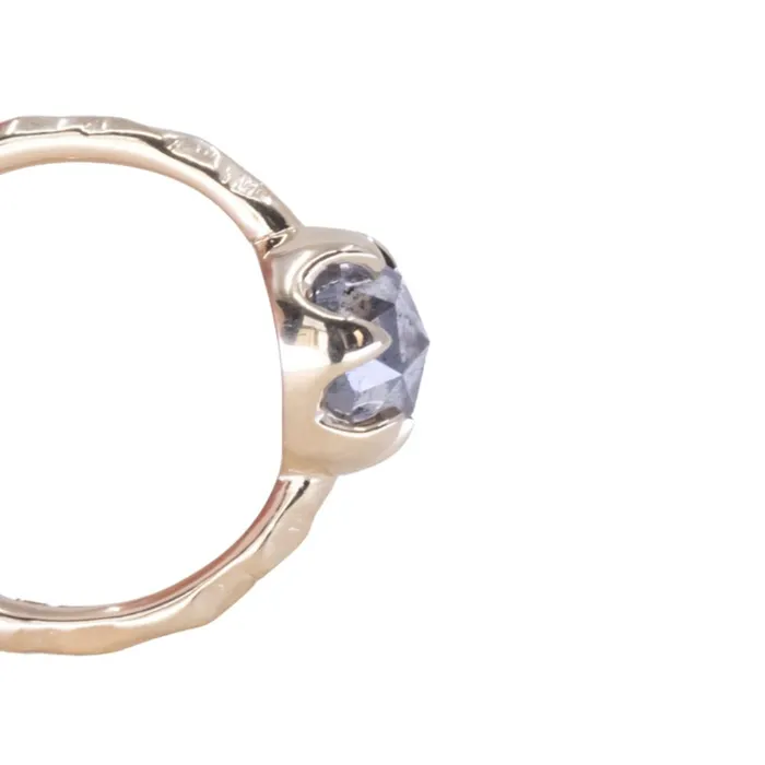 203ct Rosecut Salt and Pepper Diamond 6Prong Low Profile Ring with Evergreen Carved Band in 14K Yellow Gold Anueva Jewelry Rings